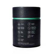 Black cylindrical container with green accent and certification icons on a white background