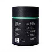 Black container with text and icons on a white background