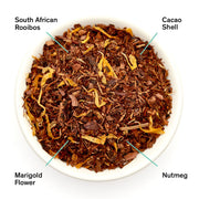 Assorted dried herbs and spices in a bowl with labels on a white background