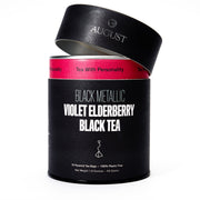 Black tea canister with 'August' branding on a white background