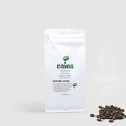 Daves Coffee Roasters coffee bag with coffee beans on a white background