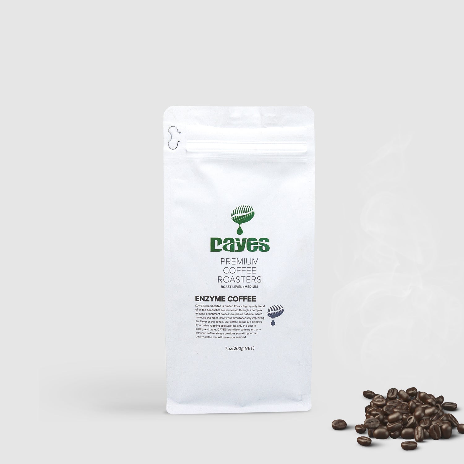 Daves Coffee Roasters coffee bag with coffee beans on a white background