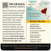 Nicaragua coffee label with map and product details
