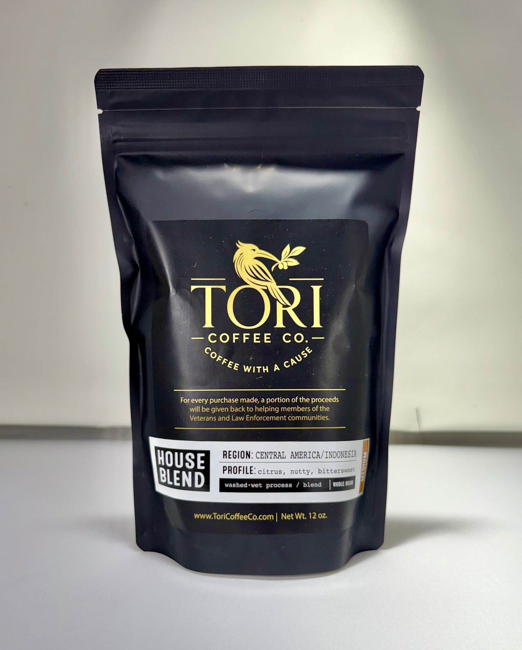Tori Coffee Co. house blend coffee package on a white background