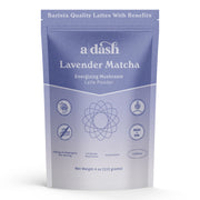 Package of 'a dash' Lavender Matcha latte powder on a white background