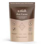 Package of a'dash Zen Cacao latte powder on a white background